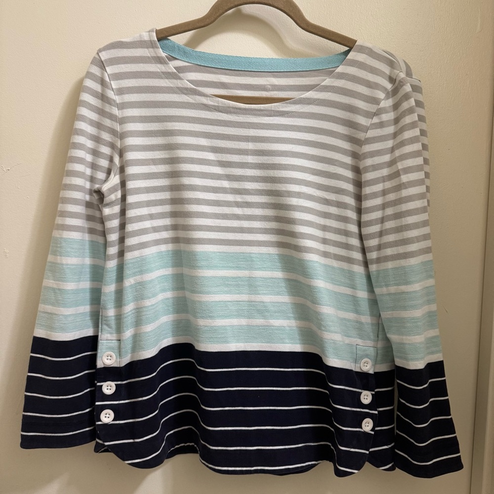 T by Talbots Women’s Top Striped Pullover Nautical‎ Coastal Light Blue Navy MP